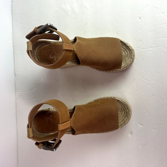 🟢 Marc Fisher Size 6 Brown Perforated Open Toe Espadrille Wedge Sandals - Picture 2 of 10